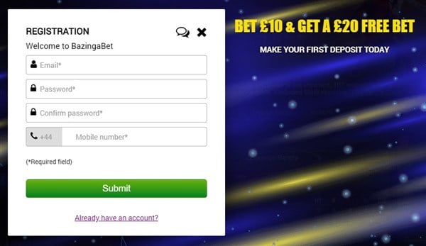 BazingaBet Registration